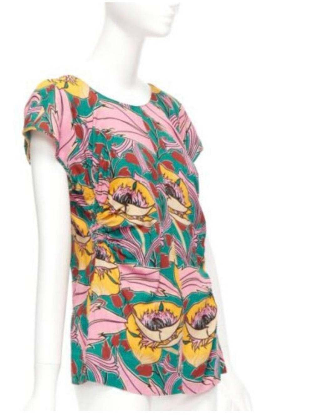 Marni Floral Scoop Neck Tunic in Teal, Pink & Yellow